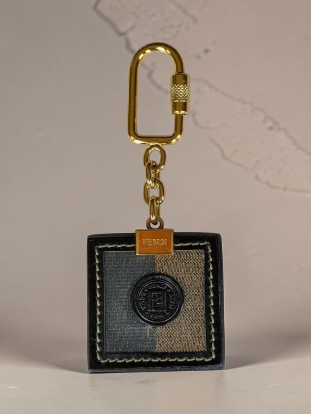 Fendi Men's Pequin Striped Leather Gold-Tone Keychain Key Ring